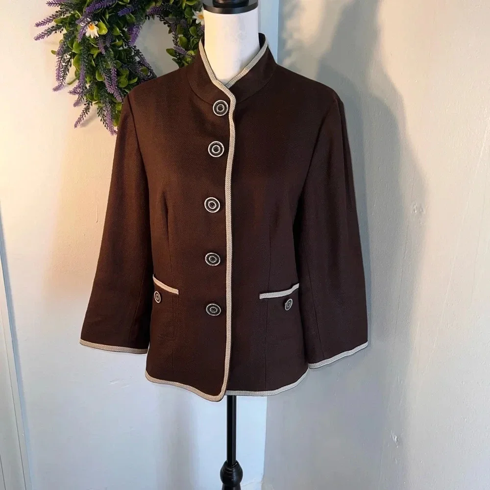 Peck&peck,14 oversized‎ button front pocketed,contrast stitching jacket/Blazer